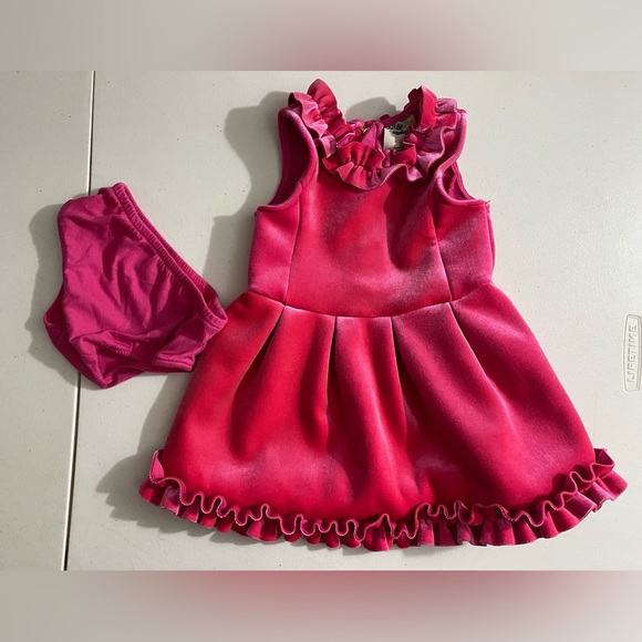 Hot pink velvet baby holiday dress. Size 18 month. - Picture 1 of 4